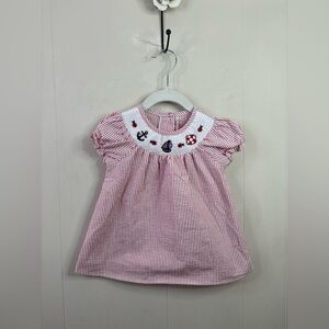 Good Lad baby girls red and white seersucker smocked nautical dress top 12 mo